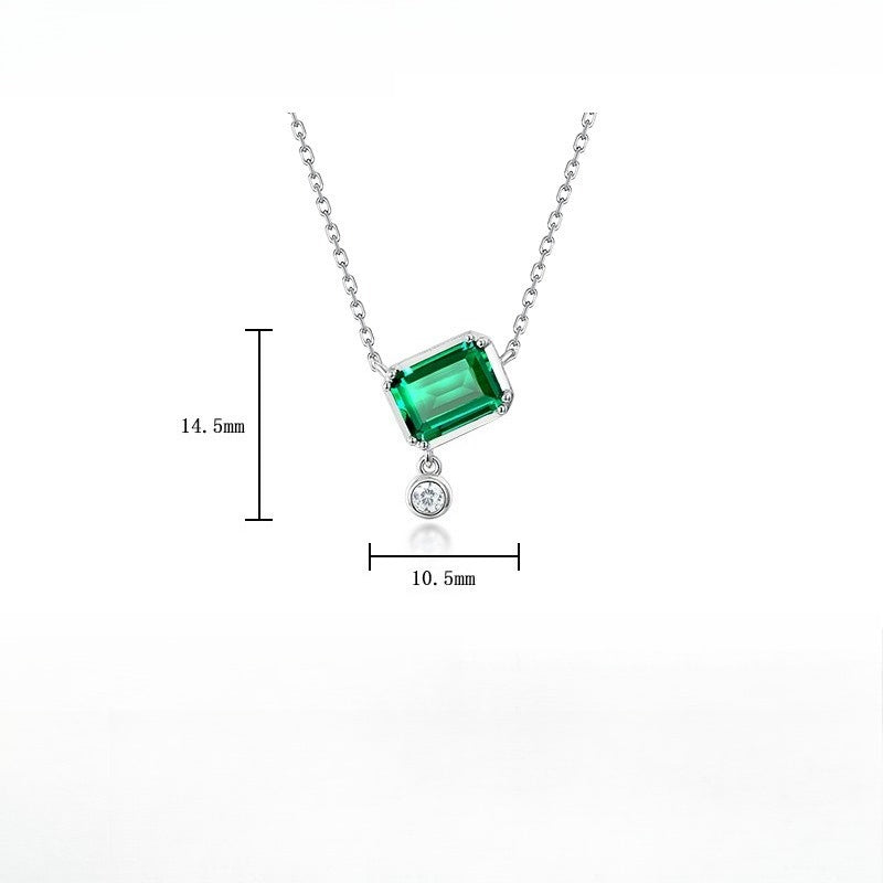 Geometric Lab-Grown Emerald Dancing Stone Necklace - S925 Sterling Silver
