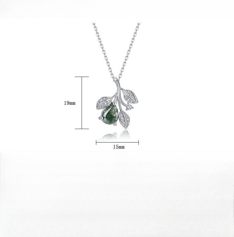 Natural Pear-Cut Moss Agate Teardrop Necklace - S925 Sterling Silver