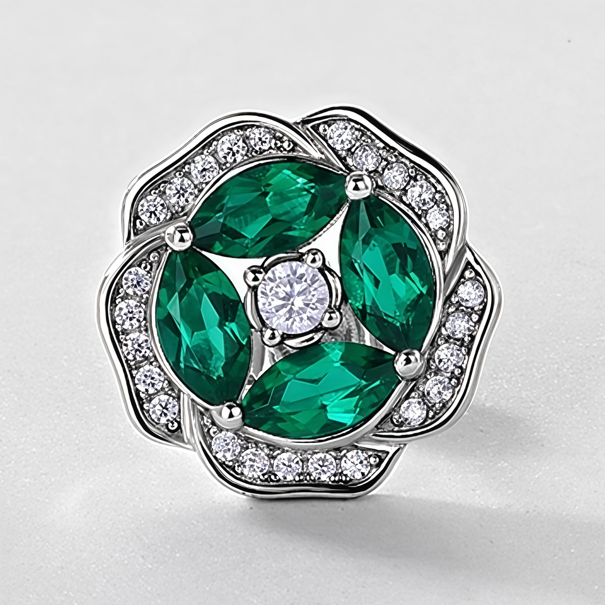 Premium Botanical Bliss: Floral Lab-Grown Emerald Stud Earrings | 925 Silver