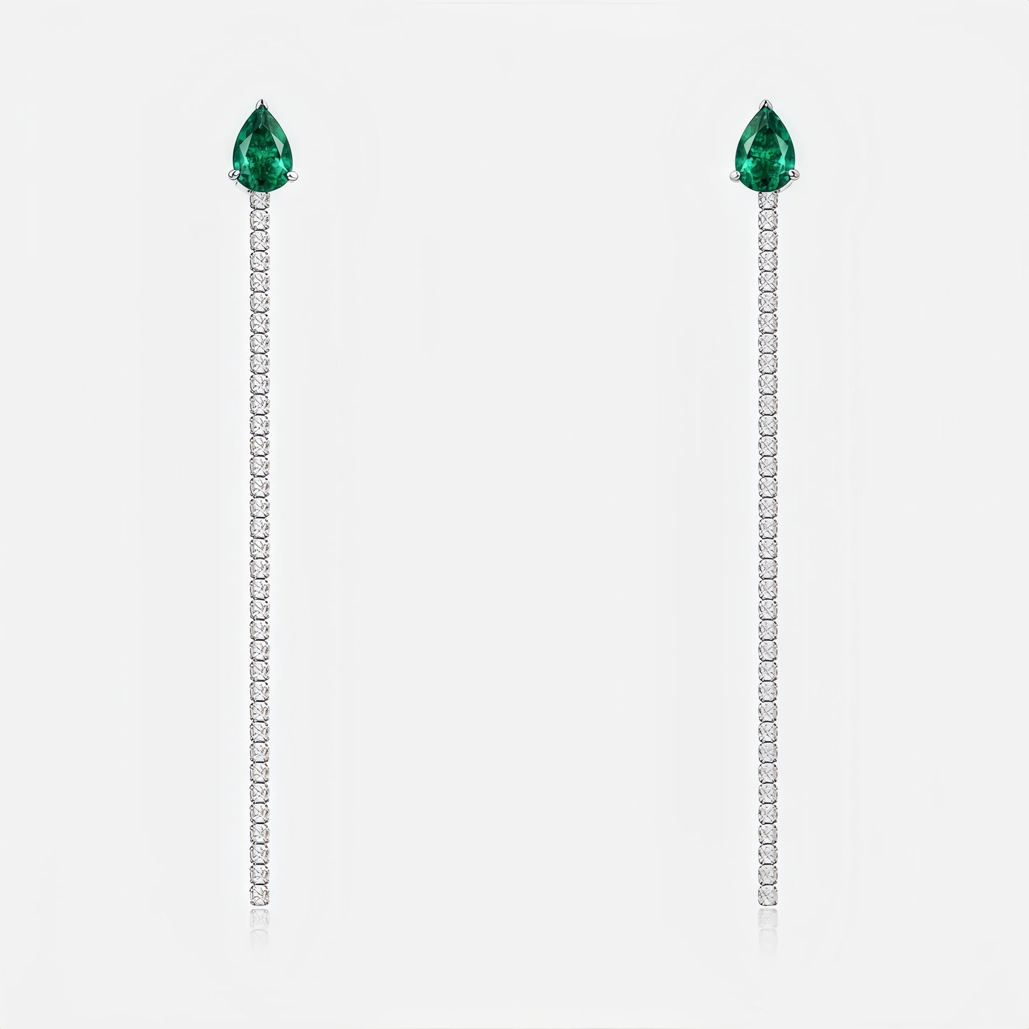 Premium Cascading Dew: Teardrop Lab-Grown Emerald Tassel Drop Earrings | 925 Silver