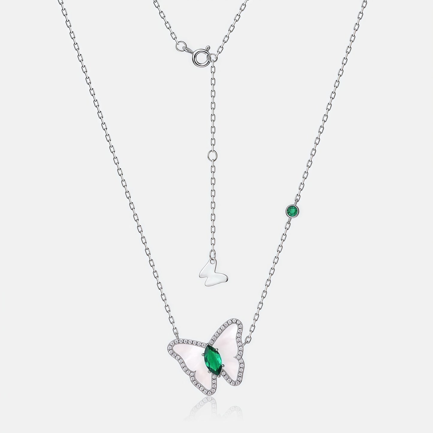 Premium Coastal Charm: Shell Butterfly & Lab-Grown Emerald Necklace | 925 Silver