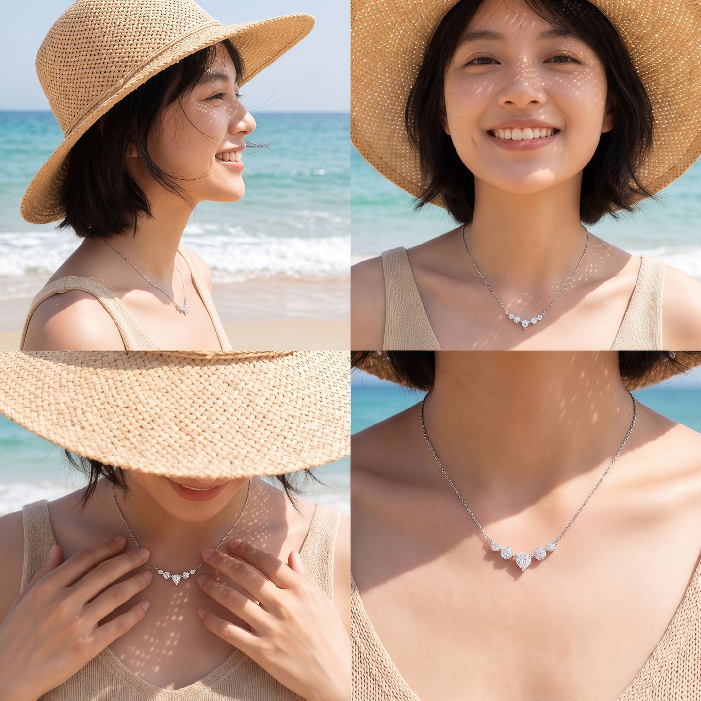 Dapaza 1.1 CT Heart & Round Lab-Grown Diamond Smile Necklace in 925 Sterling Silver