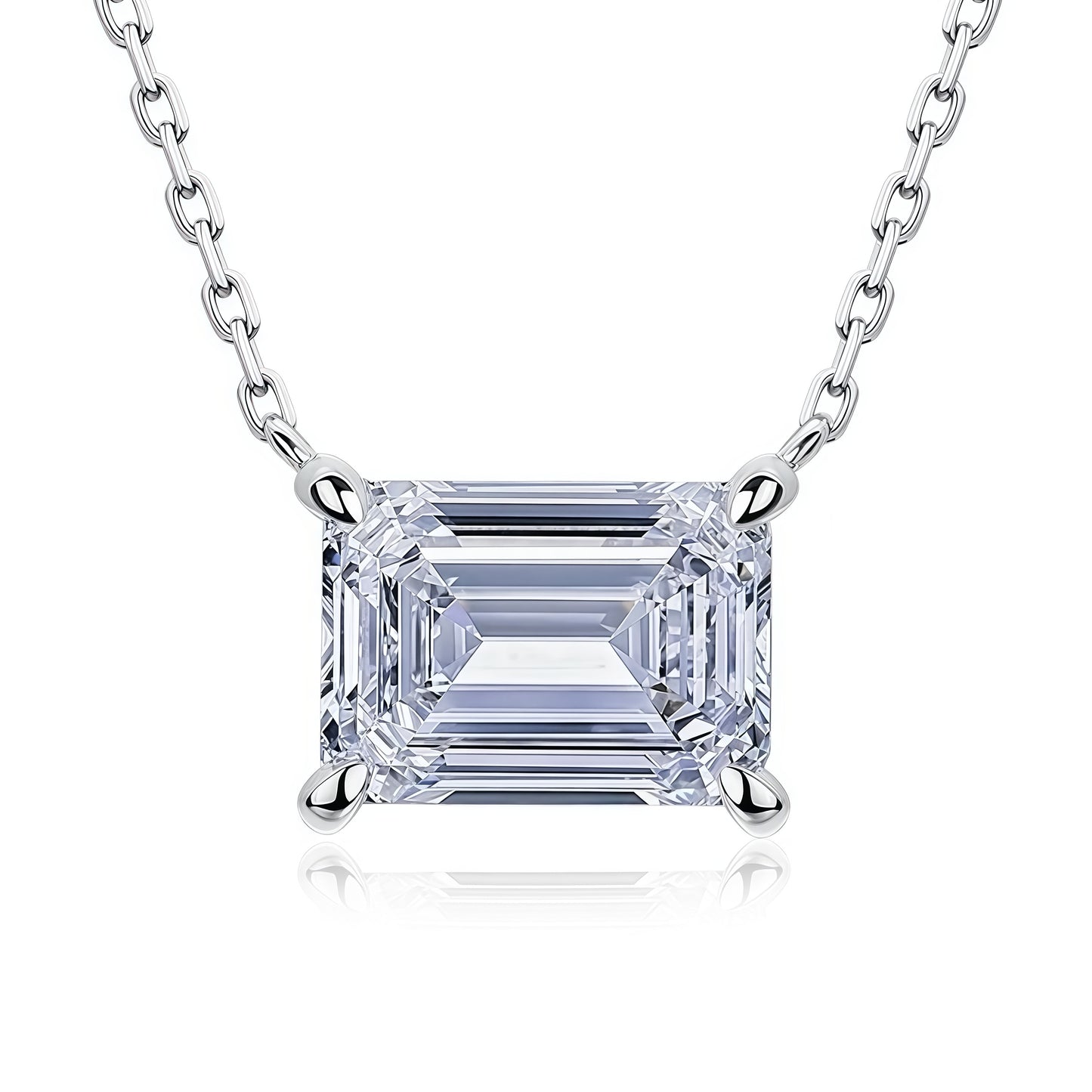 East-West Emerald-Cut Lab Diamond Necklace - 1.8ct - PT950 - Dapaza