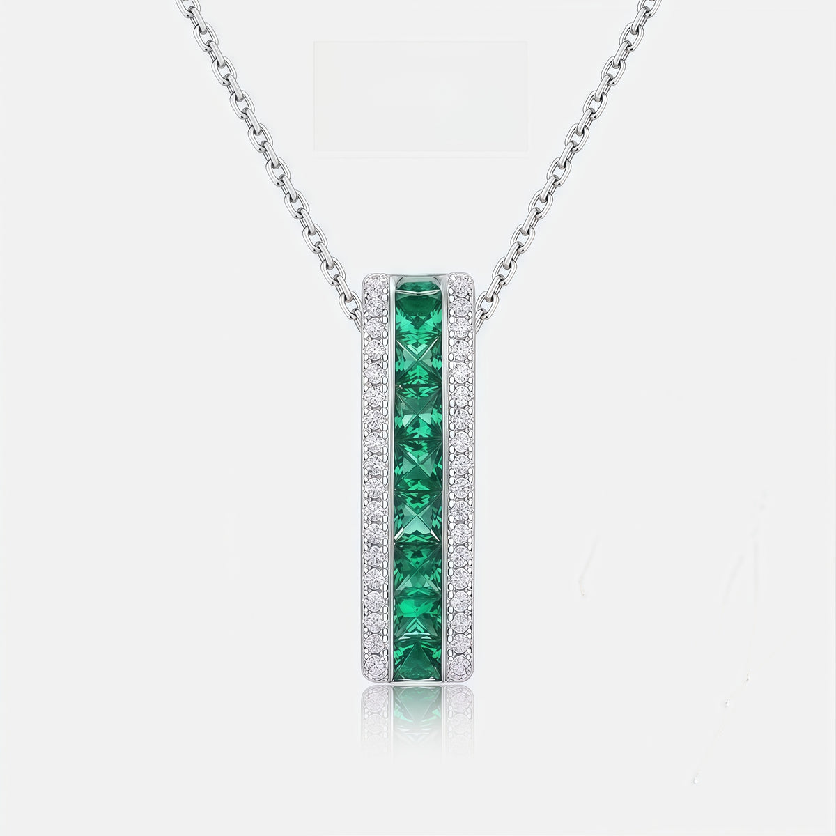Emerald-Cut Lab Emerald Halo Jewelry Set - S925 Silver - Dapaza