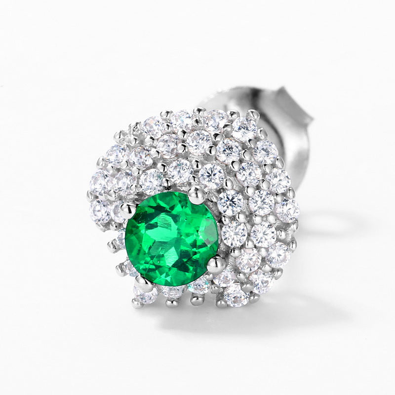 Geometric Shield 0.6CT Lab-Grown Emerald Cluster Stud Earrings - 925 Sterling Silver