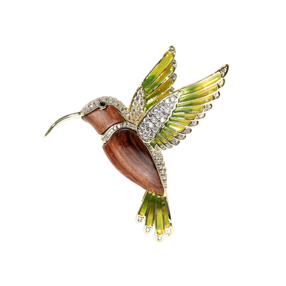 Khaki Nature Enamel Log Hummingbird Brooch Pendant Dual-purpose Corsage Clothing Accessories