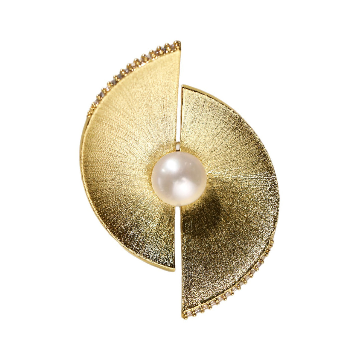 Gold Freshwater Pearl Semicircle Brooch