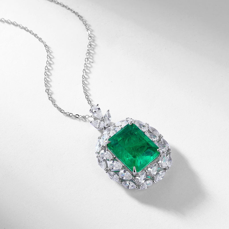 Tropical Radiance: Paraiba-Blue Lab-Grown Emerald Pendant Necklace | 925 Silver | Dapaza