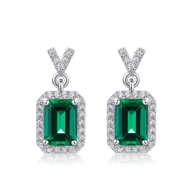Chic Emerald-Cut Lab-Grown Emerald Drop Earrings - 925 Sterling Silver