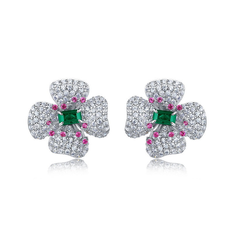 Blossom Radiance: Flower Lab-Grown Gemstone Stud Earrings | 925 Silver | Dapaza
