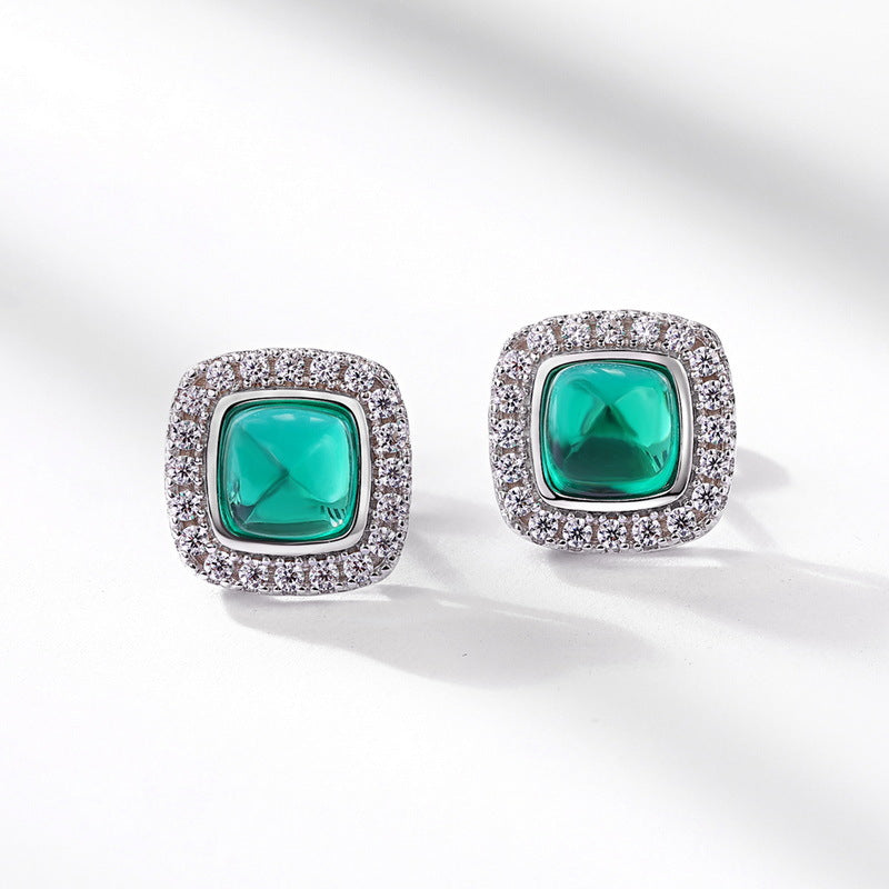 Minimalist Chic: Dainty Lab-Grown Emerald Stud Earrings | 925 Silver | Dapaza