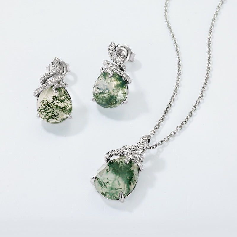 Coiled Snake Moss Agate Earrings | S925 Sterling Silver