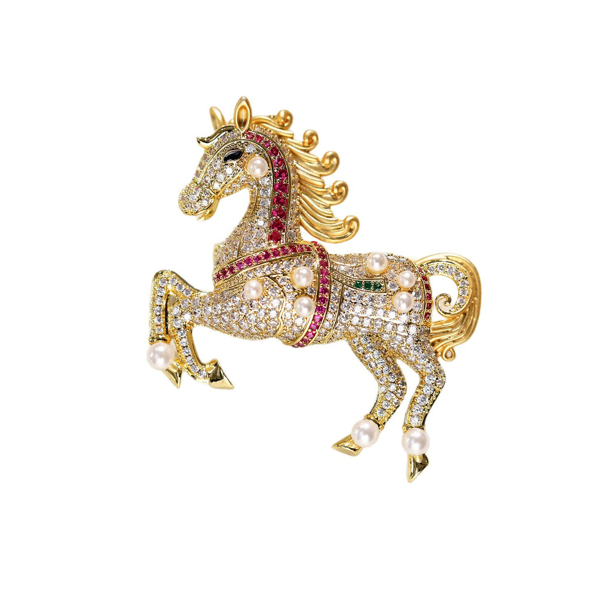 Colorful Natural Pearl Year of the Horse Brooch