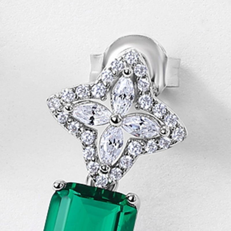 Petal Luxe: Emerald-Cut Lab-Grown Emerald Floral Stud Earrings | 925 Silver | Dapaza
