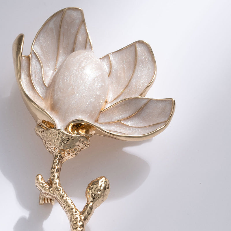 French Vintage Enamel Magnolia Brooch