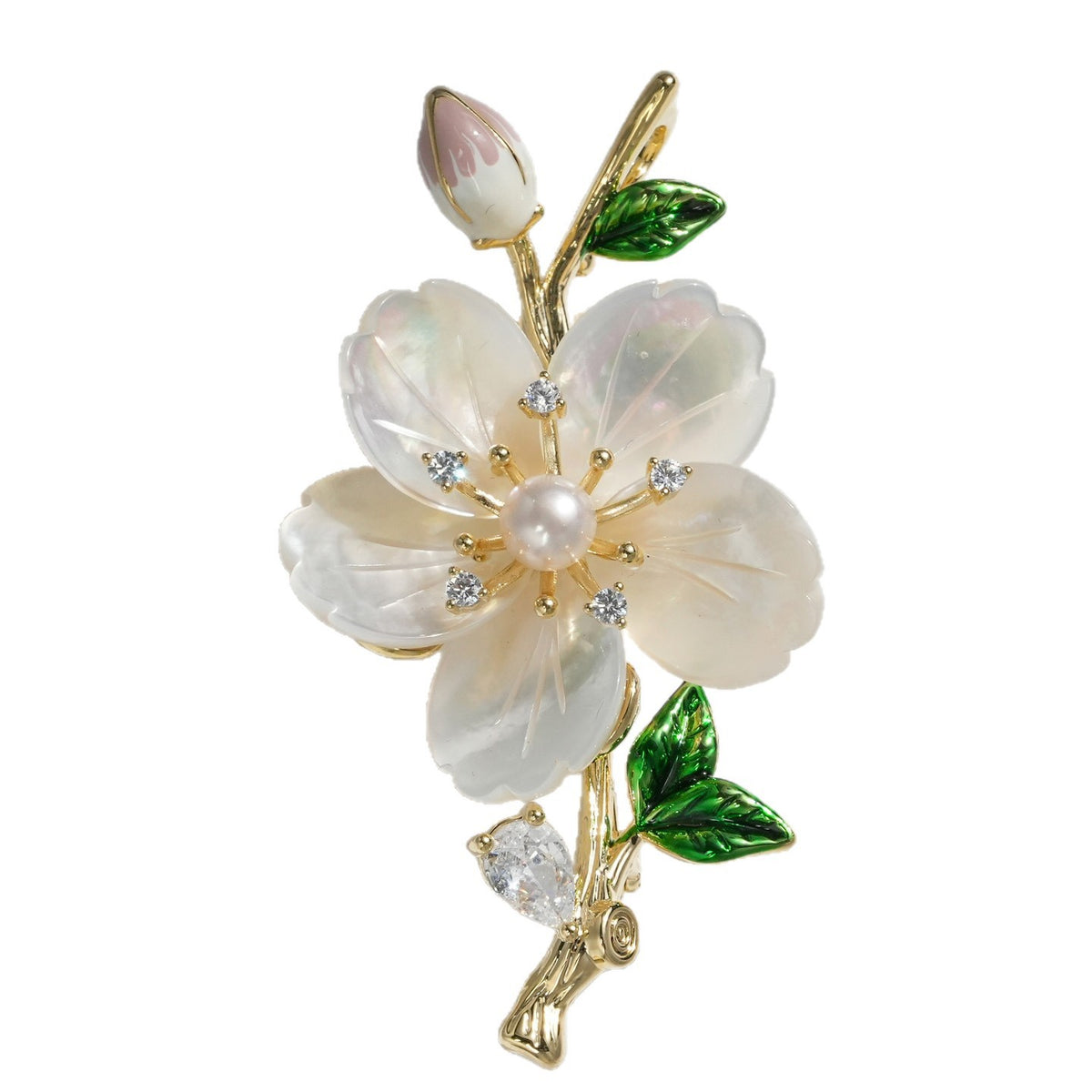 DAPAZA High-grade Natural Freshwater Pearl Shell Rhododendron Brooch, Enamel Bud Accessories Brooch Pin