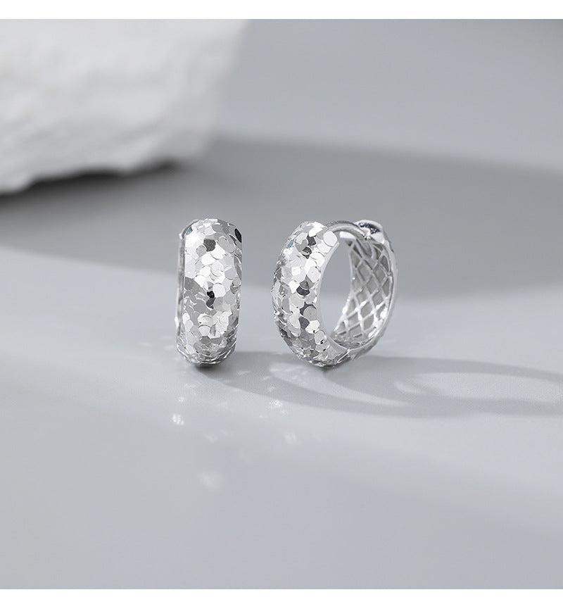 S925 Sterling Silver Crushed Ice Design Personalized Light Luxury Sparkling Hoop Earrings