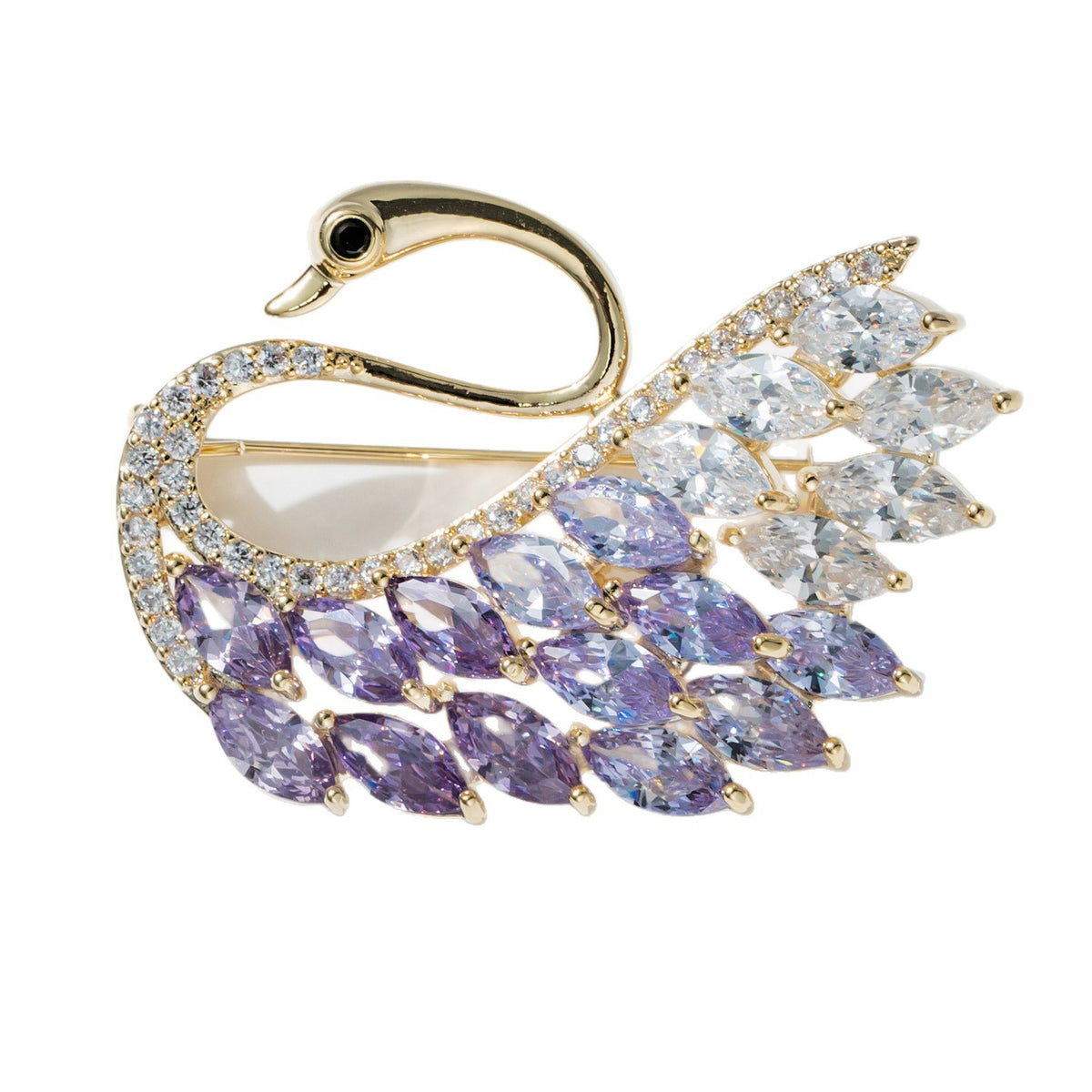 Gold Purple Color Gradual Change Crystal Swan Animal Model Versatile Coat Brooch Women