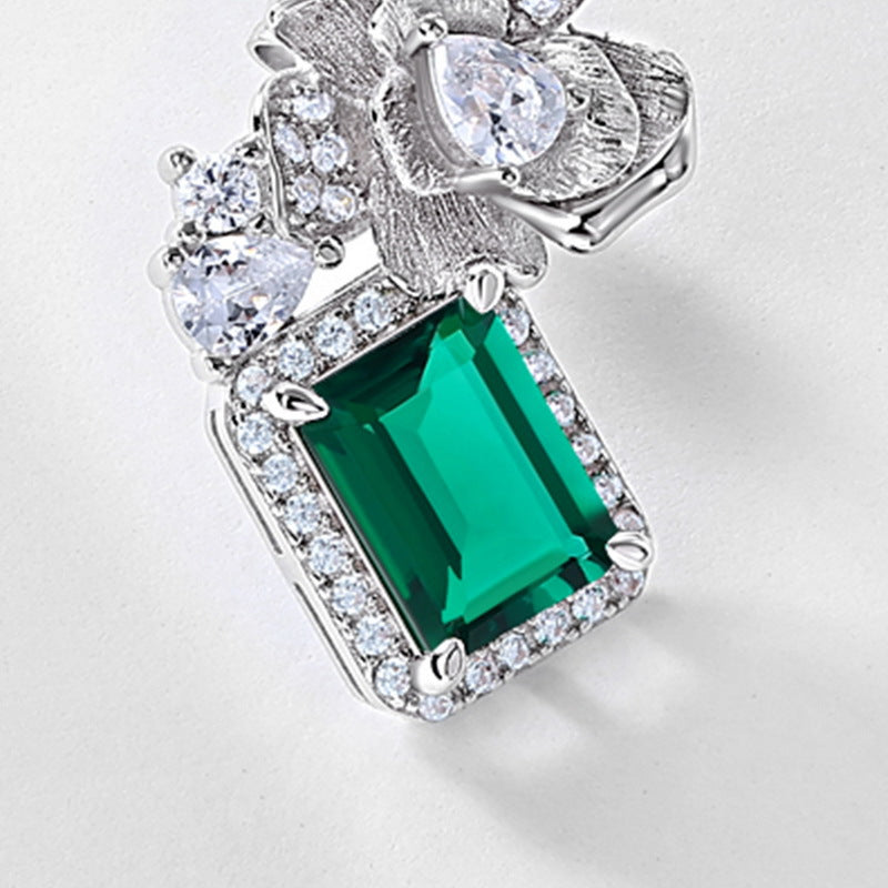 Brushed Gold: Hand-Engraved Lab-Grown Emerald Floral Stud Earrings | 925 Silver | Dapaza