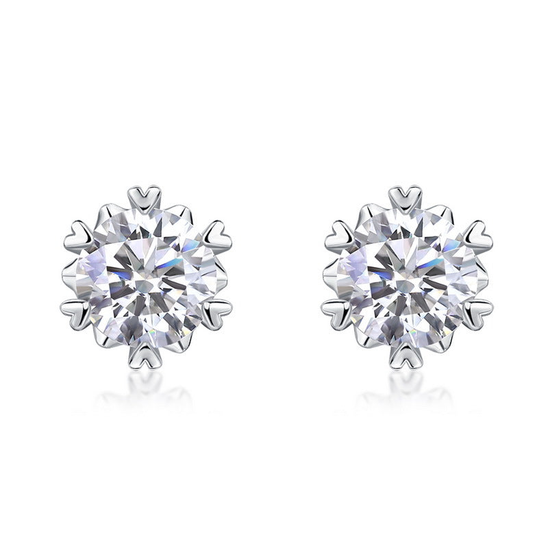 1ctw Round Lab-Grown Diamond Heart 6-Prong Stud Earrings - S925 Silver