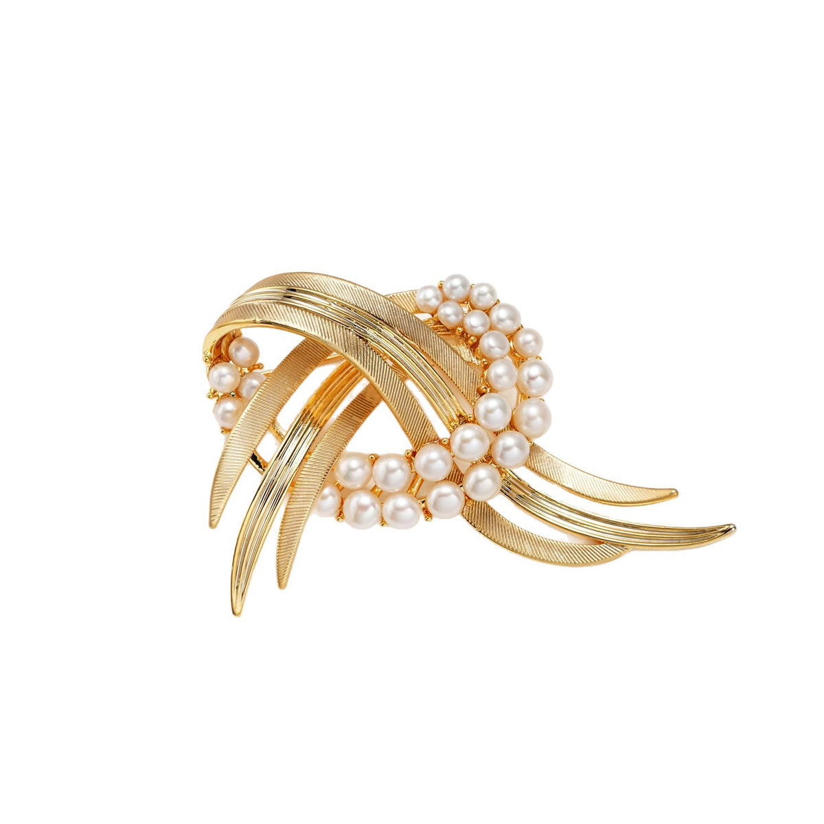 Matte Gold Ribbon Freshwater Pearl Brooch