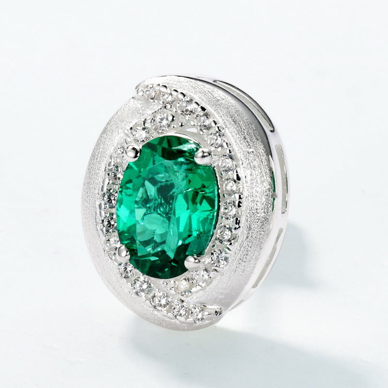 Retro Oval: Minimalist Lab-Grown Emerald Oval Stud Earrings | 925 Silver | Dapaza