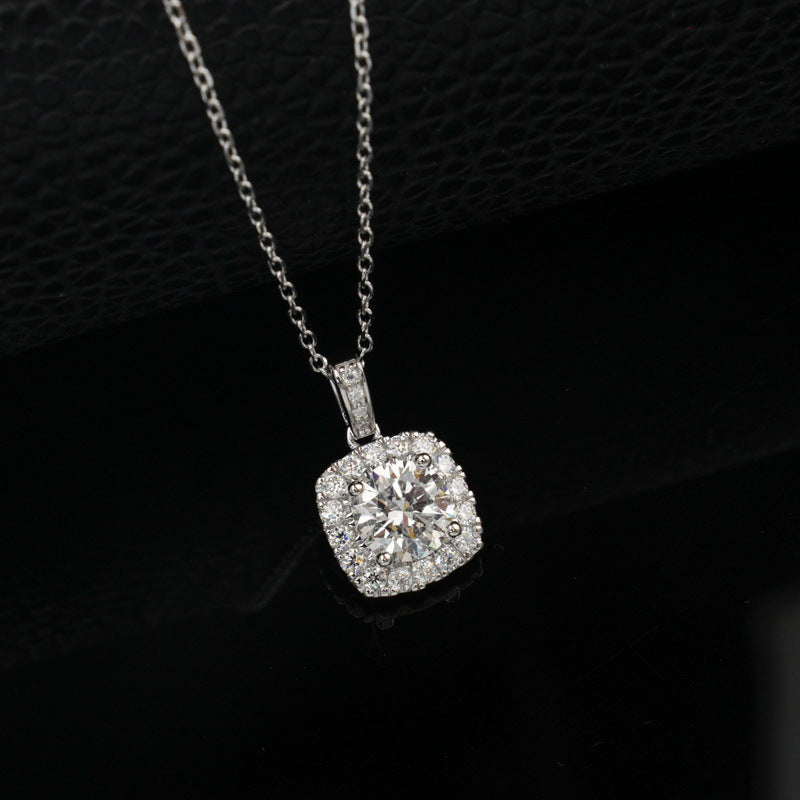 Geometric Cushion Halo Lab-Grown Diamond Necklace - S925 Sterling Silver
