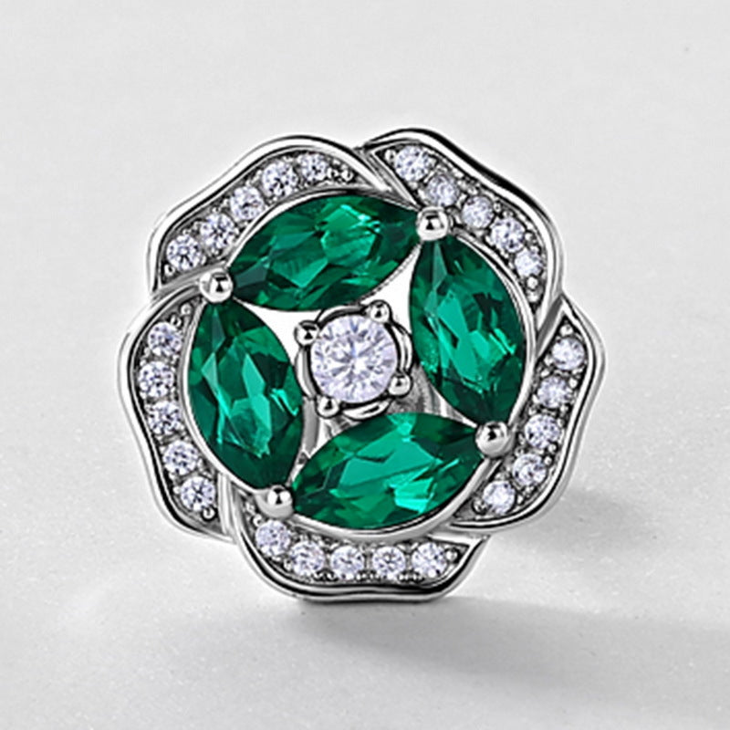 Botanical Bliss: Floral Lab-Grown Emerald Stud Earrings | 925 Silver | Dapaza