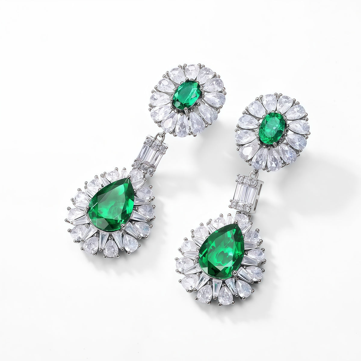 Premium Regal Aura: Vintage Lab-Grown Emerald Statement Drop Earrings | 925 Silver