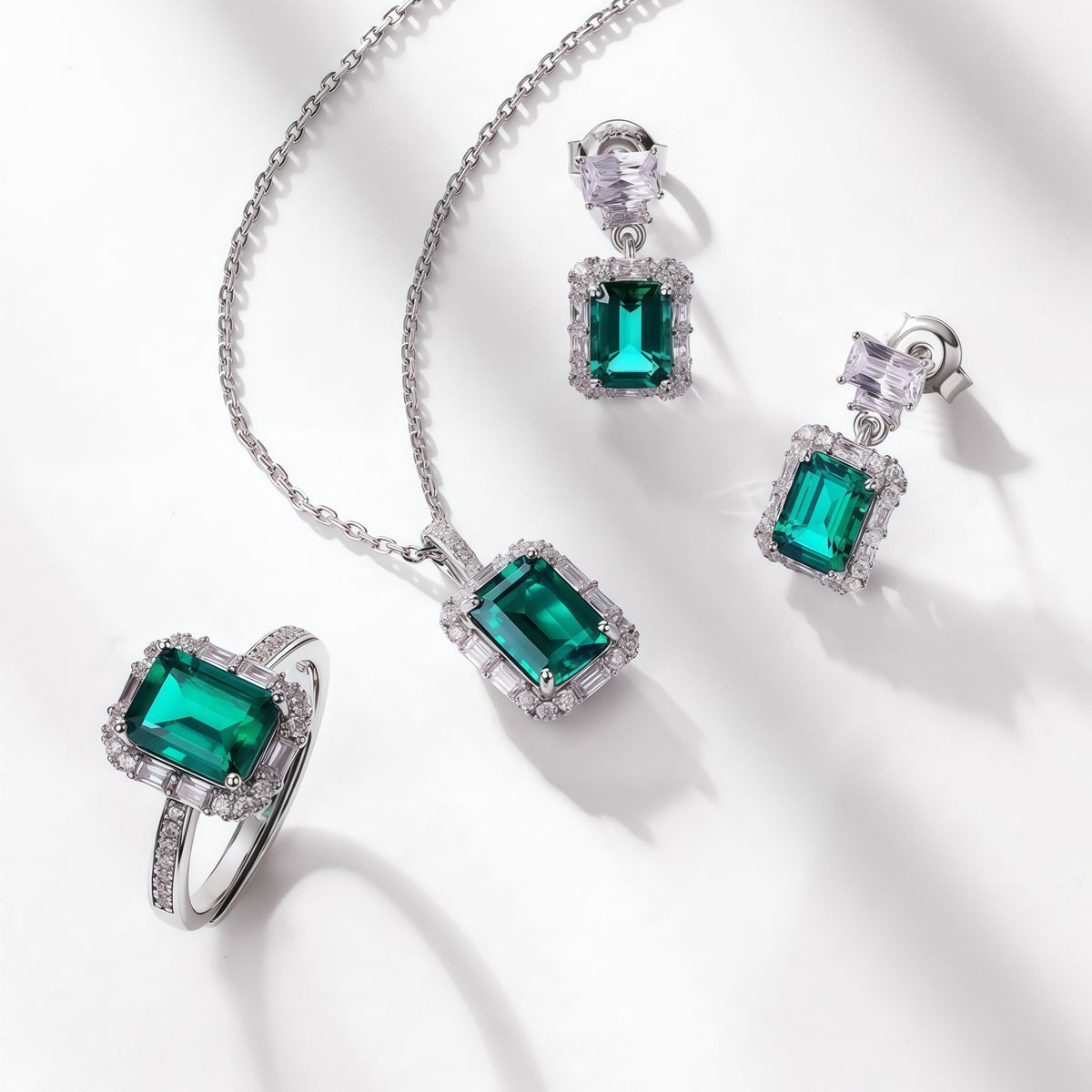Premium Versatile Radiance: Lab-Grown Emerald & Gemstone Cluster Drop Earrings | 925 Silver