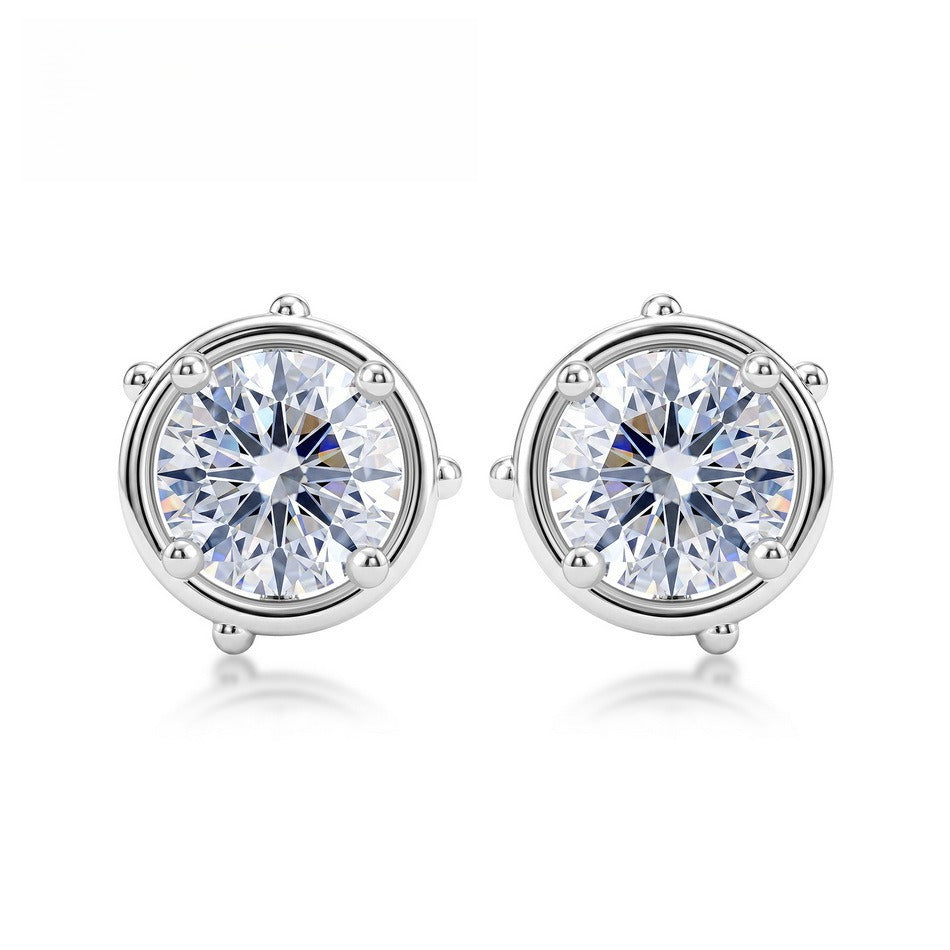 Minimalist 2.16CTW D Color Round Brilliant Cut HPHT Lab Grown Diamond Bezel Stud Earrings | S925 Sterling Silver 6-Bead Frame Post Earrings - Dapaza