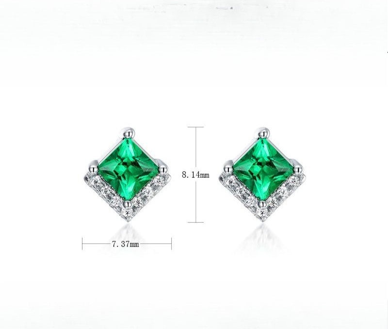 Lab-Grown Emerald Square Halo Stud Earrings - S925 Sterling Silver