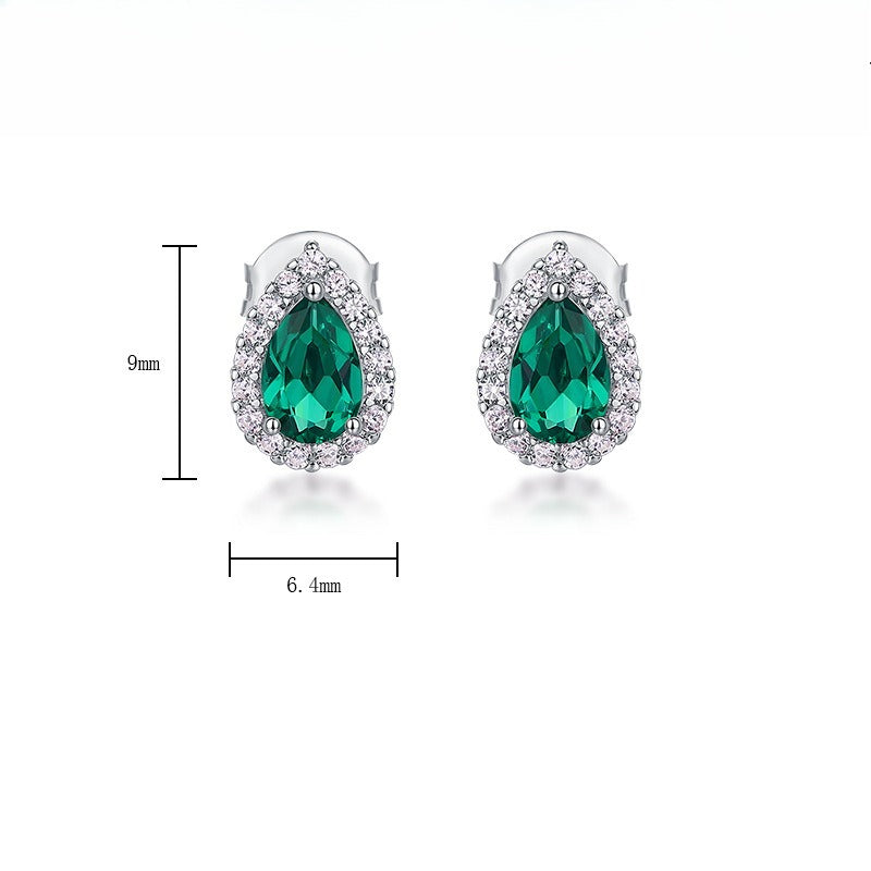 Pear-Cut Lab-Grown Emerald Stud Earrings - S925 Sterling Silver