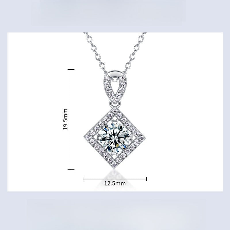 Geometric Rhombus Lab-Grown Diamond Halo Necklace - S925 Sterling Silver
