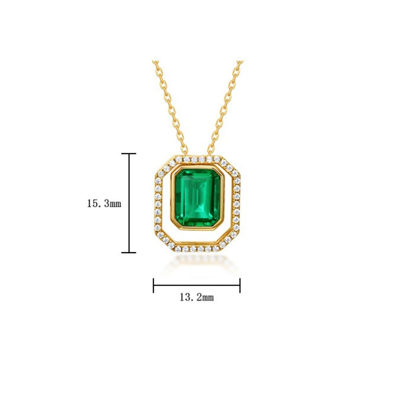 Geometric Lab-Grown Emerald Double Pendant Necklace - 10K Gold Plated S925 Silver