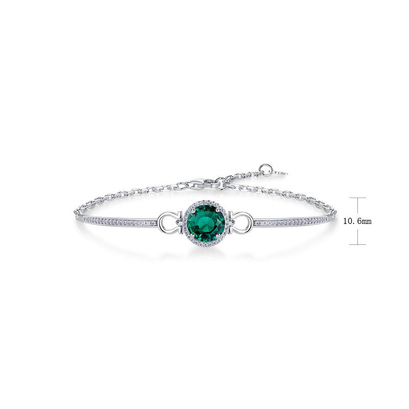 Vintage Lab-Grown Emerald Halo Bracelet - S925 Sterling Silver