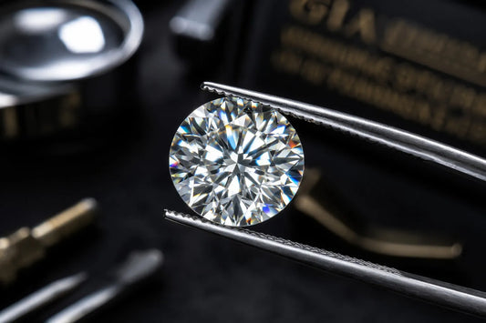 A brilliant cut lab-grown diamond with intense fire