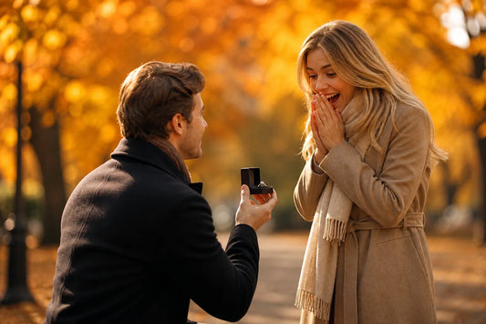 Autumn proposal with a lab-grown diamond ring