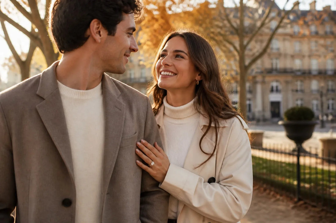Fall engagement planning with a 2-carat oval lab-grown diamond ring