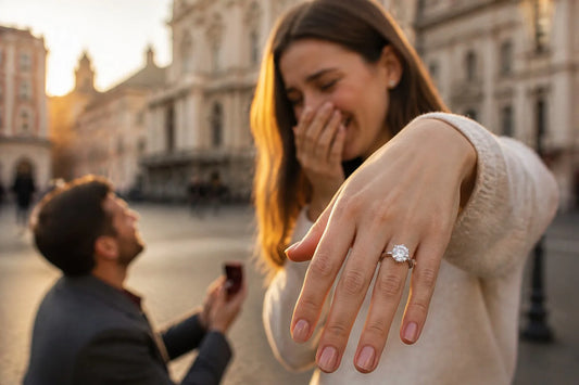 Fall proposal with a brilliant lab-grown diamond engagement ring