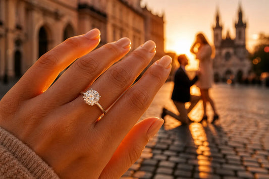 Fall proposal with a 2.5-carat round brilliant lab-grown diamond ring
