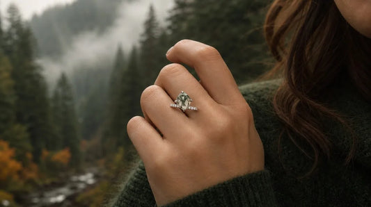 Enchanted Forest Ring Stack with Moss Agate and Lab Diamonds