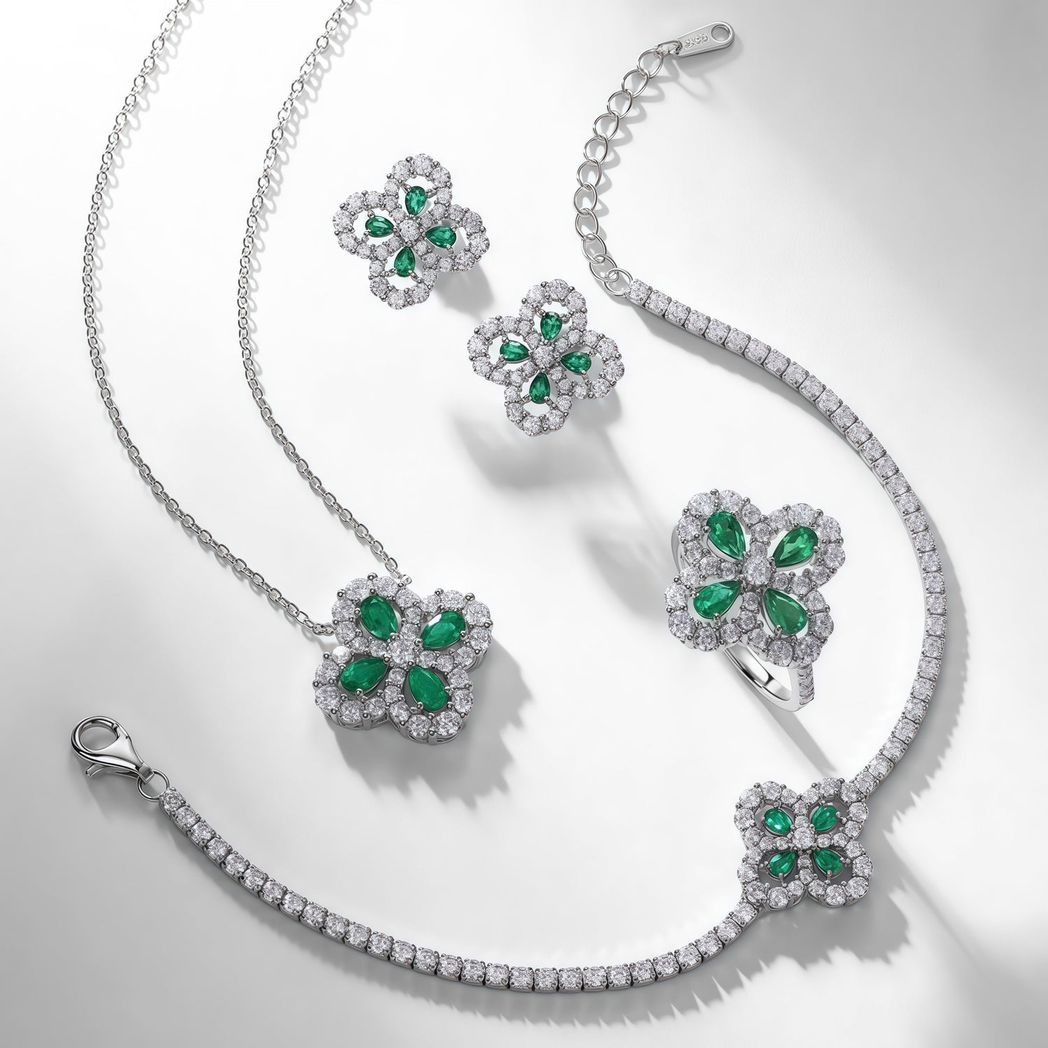 Premium Lucky Clover Lab-Grown Emerald Stud Earrings | 925 Sterling Silver