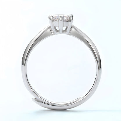 0.5CT Round Cut Moissanite Engagement Ring - S925 Sterling Silver Adjustable Band