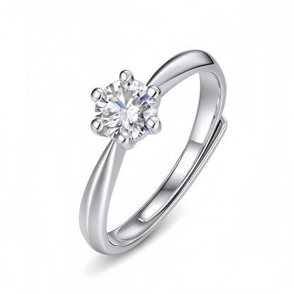 0.5CT Round Cut Moissanite Engagement Ring - S925 Sterling Silver Adjustable Band