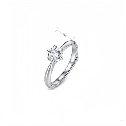 0.5CT Round Cut Moissanite Engagement Ring - S925 Sterling Silver Adjustable Band