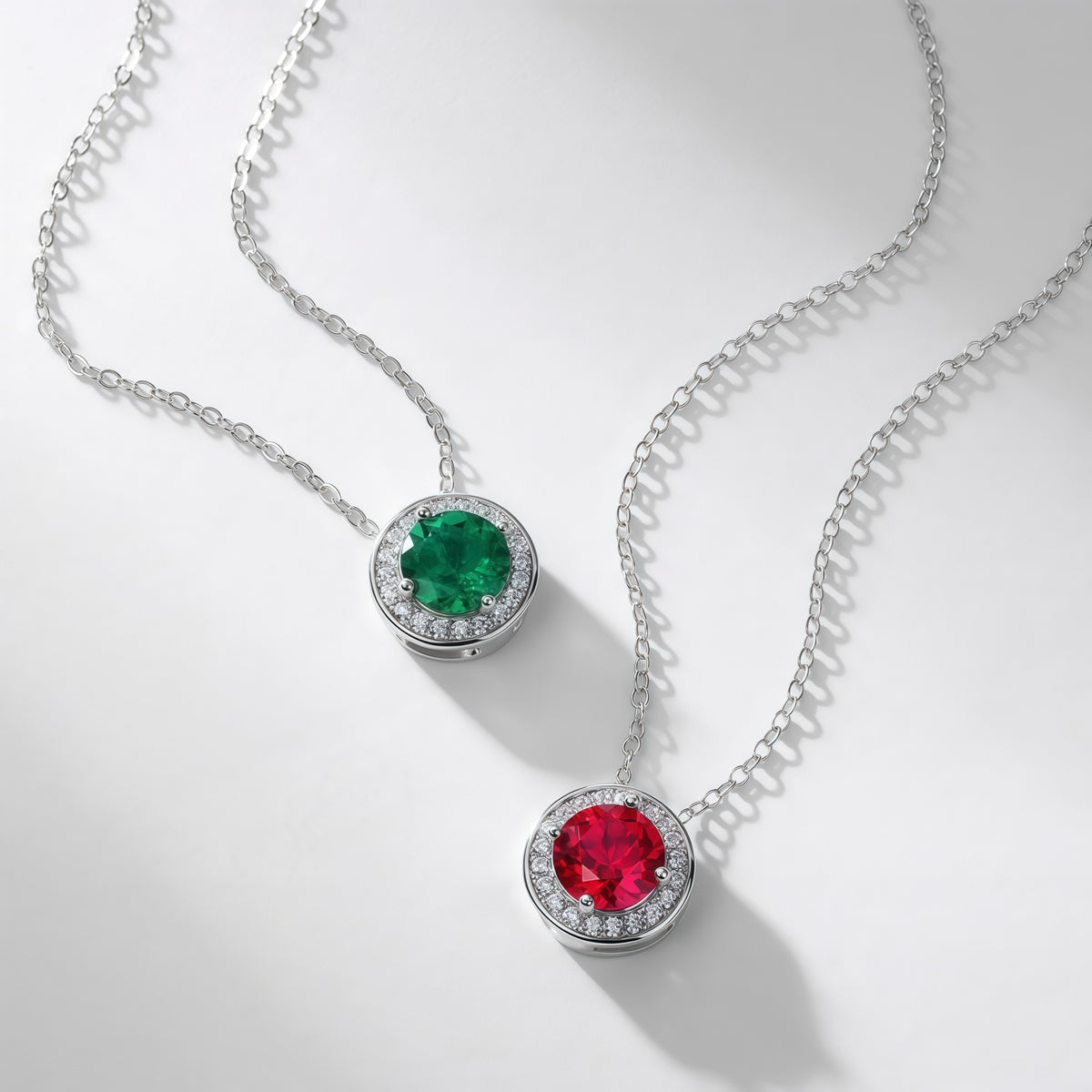 Premium Geometric Radiance: Full-Pavé Circular Lab-Grown Emerald Necklace | 925 Silver