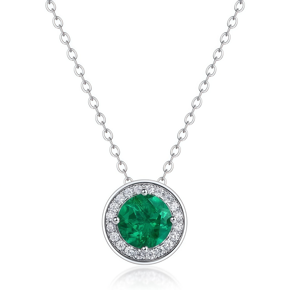 Premium Geometric Radiance: Full-Pavé Circular Lab-Grown Emerald Necklace | 925 Silver