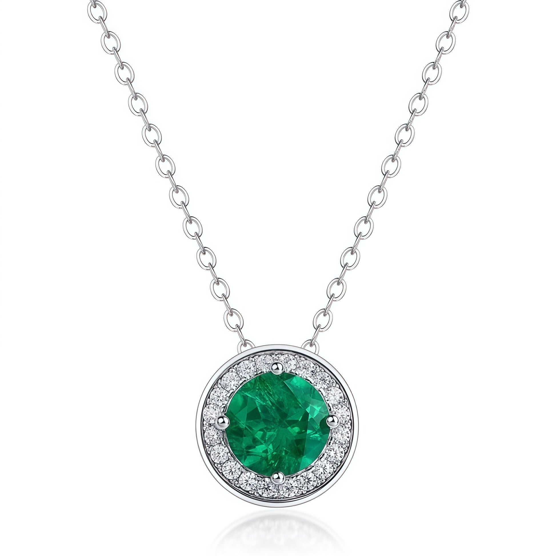 Premium Geometric Radiance: Full-Pavé Circular Lab-Grown Emerald Necklace | 925 Silver