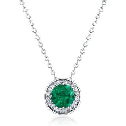 Premium Geometric Radiance: Full-Pavé Circular Lab-Grown Emerald Necklace | 925 Silver